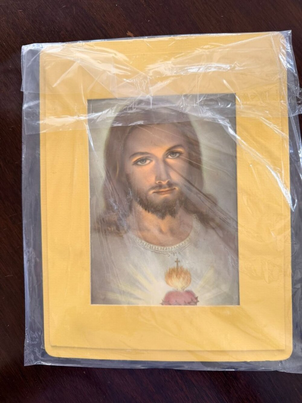 Sacred Heart Of Jesus & Jesus Portrait Prints Yellow Matte Frame Religious Chris